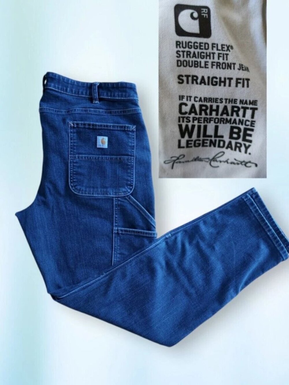 Carhartt Jeans Womens 18 Tall (36x32) Blue Denim Straight Double Knee Carpenter